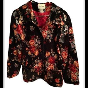 Linea By Louis Dell’ Olio Vintage Black with Bright Floral Velour Button Blazer